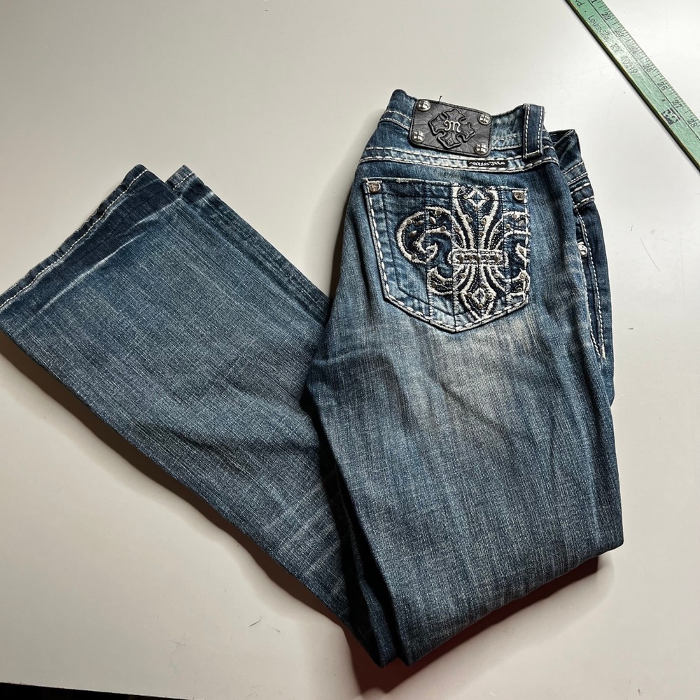 Miss Me Bootcut Jeans‎ 29 Fleur De Lis Embroidered Studded Buckle JE5360B2R